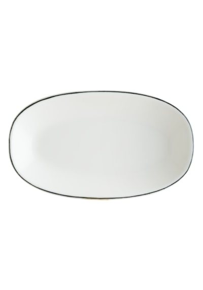 Retro Gourmet 12 Adet 19x11cm Siyah Kenar Çizgili Porselen Oval Tabak
