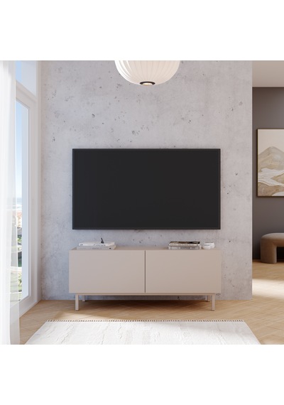 Robinhome Miami Tv Ünitesi Sehpası 2 Kapaklı Ahşap Ayaklı 120cm Kumsal Bej