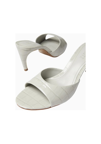 Schutz 80mm Topuklu Krokodil Dokulu Deri Curve Mules, Modern Ve Gösterişli Tasarım Gümüş