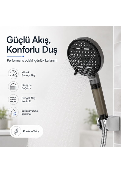 Sogud Duş Başlığı Seti Beyaz - 150 Cm Hortumlu Filtreli Arıtmalı El Duşu - 6 Fonksiyonlu Yüksek