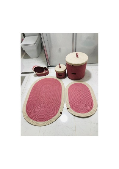 Jüt,hasır,6 Lı,banyo Paspas Takımı,bohem Tarzı Banyo Takımı,iskandinav Paspas/sepet Pembe Pembe