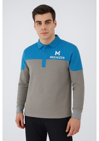 Düğmeli Polo Yaka Sweatshirt İş Kıyafeti 10 Adet Firmanıza Özel Logo & İsim Baskılı - Nakışlı Gri