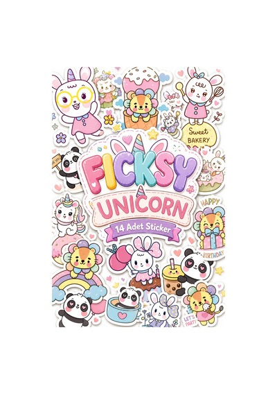 Sevimli Kawaii Unicorn Hayvanlar Doğum Günü Temalı Sticker Seti - 14 Adet Etiket Çıkartma Diğer