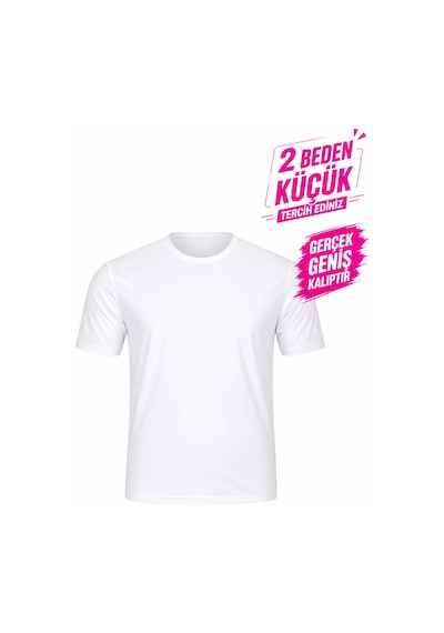Yuvarlak Yaka Erkek Battal Düz Renk Pamuklu Basic Tshirt Beyaz
