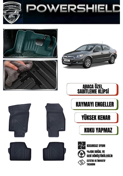 Powershıeld Opel Astra H Kasa Sedan 2007-2012 Uyumlu Araca Özel Premium 5d Havuzlu Oto Paspas Takımı