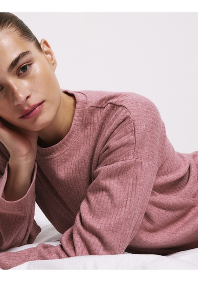Marks & Spencer Fitilli Dokulu Bisiklet Yaka Uzun Kollu Pijama Üstü T37003666T Pembe