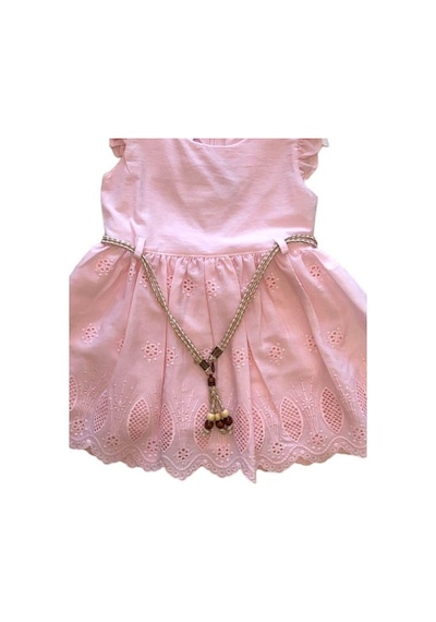 Kız Çocuk Eteği Güpürlü Kemerli Elbise-13873 Pembe