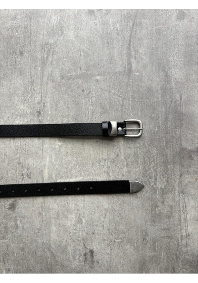 Erkek Vintage Ucu Metal Detaylı Deri Kemer Siyah