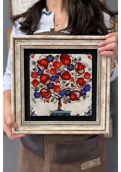 Oscar Stone Decor Çerçeveli Tablo Taş Duvar Dekoru 30 X 30 Cm Nar Ağacı/bereket Temsili Çok Renkli