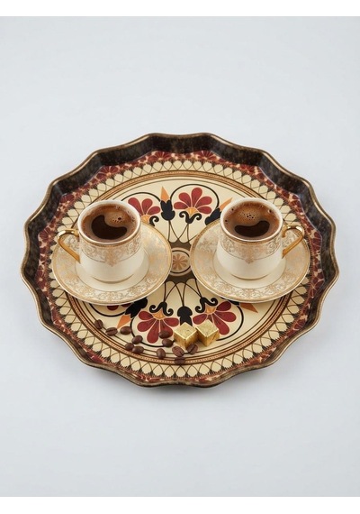 Dijital Baskılı Cam Servis Tepsisi Yuvarlak Tepsi 38 Cm Mandala