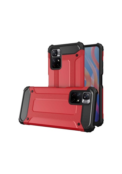 Kilifone - Xiaomi Uyumlu Redmi Note 11 Global - Kılıf Çift Katman Zırh Tank Crash Military Kapak - Kırmızı