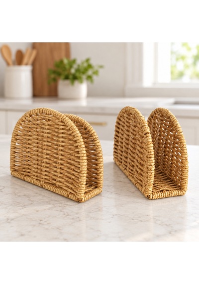 Rattan Peçetelik - İkili Kahverengi