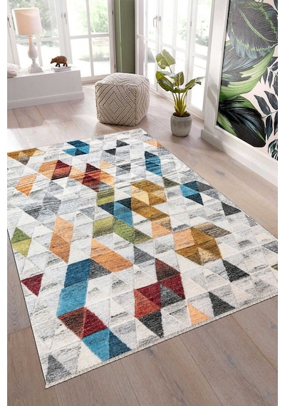 Kilimista Efes 2302 Kolay Temizlenen Dekoratif Yıkanılabilir Balkon Salon Halısı Mutfak Halısı Kilim Yolluk Çok Renkli