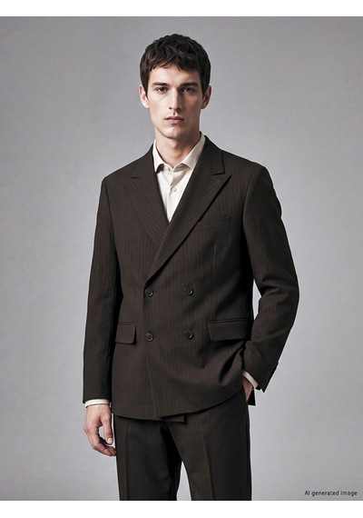 Lcw Busıness Kahverengi Regular Fit Çizgili Kruvaze Erkek Blazer Ceket