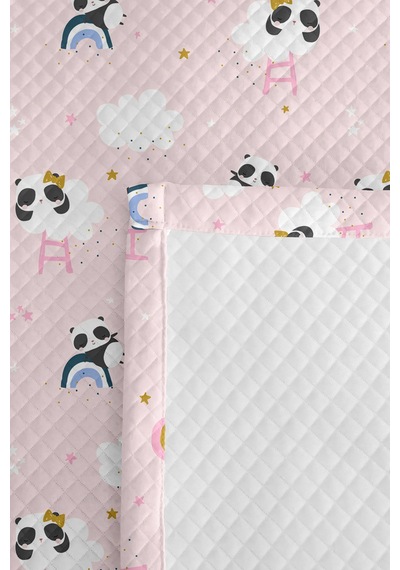 Evimde Bambaşka Panda Gökkuşağı Pembe Kız Çocuk Pike Takımı-bulut Yıldız Pastel Bebek Odası Yatak Örtüsü-160x220 CM