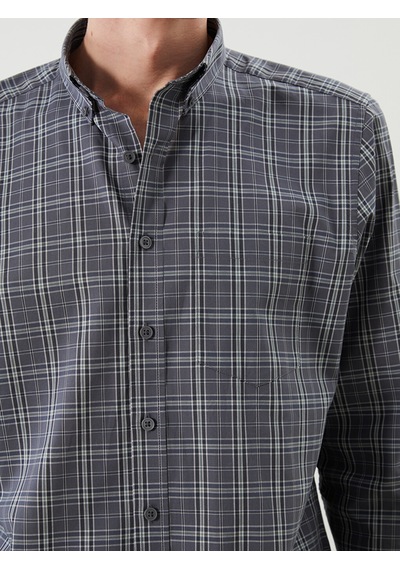 Lcwaıkıkı Classic Gri Regular Fit Uzun Kollu Ekose Poplin Erkek Gömlek