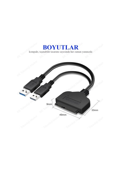 Usb 3.0 To 2.5 Inç Sata Hdd Ssd Çevirici Veri Kurtarma Kablosu
