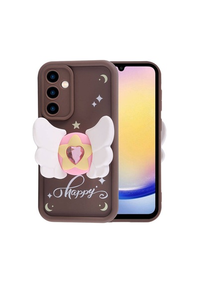 Galaxy A25 Kılıf Kamera Korumalı Figür Tasarımlı Zore Kapya Kapak Koyu Kahve