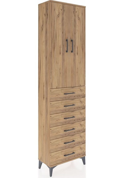 Arges Dolap 3 Raflı 6 Çekmeceli 2 Kapaklı 60x30x221 Çam-çam Çam