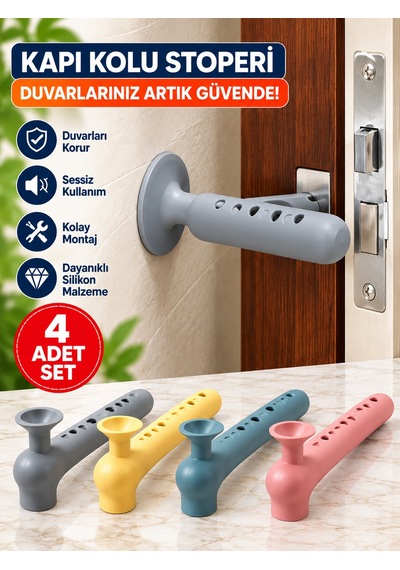 Mucit Home Kapı Koruma Seti 4 Adet Silikon Pencere Kapı Kolu Koruma Seti Duvar Çarpışma Önleyici