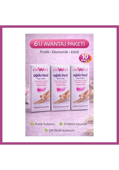 Gees Global Essweet Ağda Bezi 10 Metre Dilim Profesyonel Epilasyon Bezi Çift Taraflı Kullanım Yırtılmaz Dayanıklı Ağda Bandı 6 Paket Gbzs