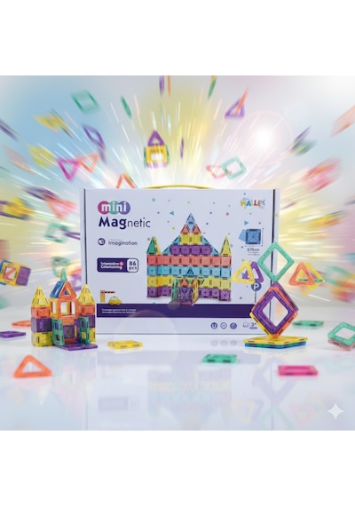 Magnet Yapı Blok Seti 86 Parça Renkli Manyetik Stem Zeka Ve Tasarım Oyuncağı