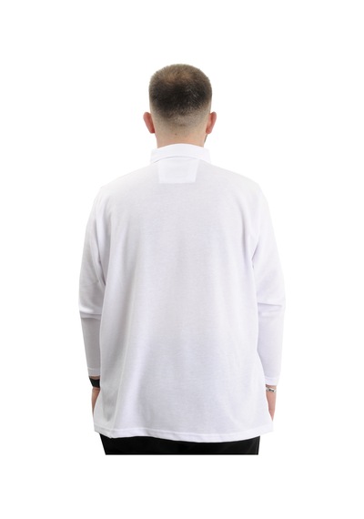 Mode Xl Büyük Beden Erkek Sweatshirt Polo Yaka Uzun Kol Waffle 23449 Beyaz Beyaz