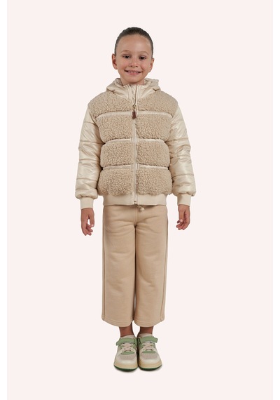 Kız Çocuk Pelüş Detaylı Bej Şişme Mont 7755782