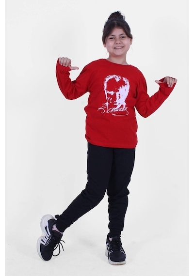 Fyk Kids Atatürk Baskılı Imzalı Uzun Kollu Unisex Takım Kırmızı