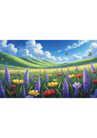 Kelebekler Yabani Çiçekler İçinde Bahar Havası 07 Çerçevesiz 50x30 Cm Pvc Tablo