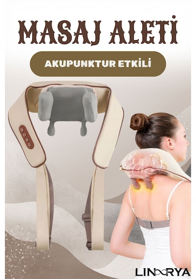 Linarya Masaj Aleti Şarjlı Ovmalı Isıtmalı İnsan Eli Yoğurma Hisli Boyun Sırt Taşınabilir Masaj Cihazı Yeni Bej - Gri