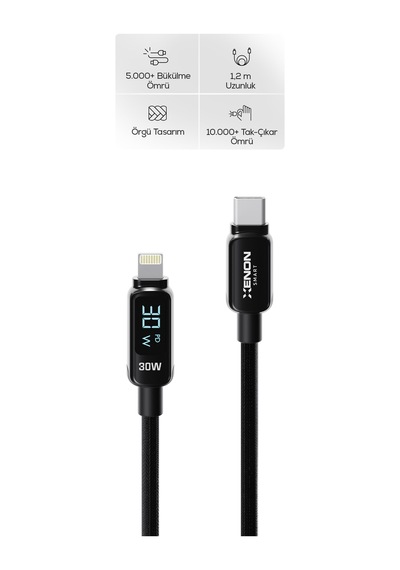 Type-c To Lightning Apple Uyumlu iPhone Şarj Kablosu 30w Pd Hızlı Şarj, 1.2m, Led, Örgü, 480mbps X6426