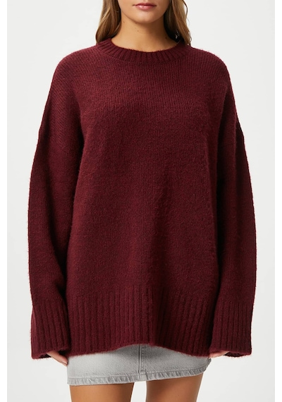 Ritnice Kadın Homy Yumuşacık Bisiklet Yaka Bordo Oversize Triko Kazak Bordo