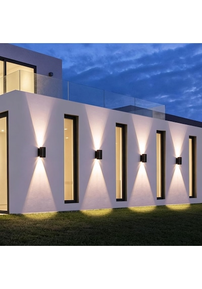 Led Duvar Lambası Dış Mekan Güneş Işığı Yukarı Ve Aşağı Modern Duvar Aydınlatması Ip65 Su Geçirmez Dış Mekan Duvar Lambası Teras Bahçe Giriş Koridor Çitler Doğal Işık, 6 Başlı Diğer