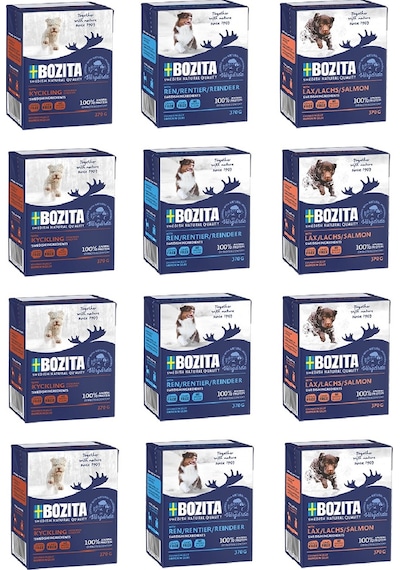 Bozita 3 Çeşit Karma Tahılsız Köpek Yaş Maması 370 Gr. X 12 Adet
