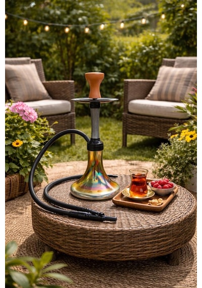 Modern Cam Nargile Takımı 60 Cm Masaüstü Nargile Seti Hortumlu Şişe Cam Nargile Ev Balkon Teras Kullanımı