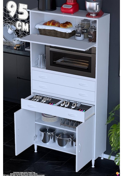 Vario 95 Cm Çok Amaçlı Mutfak, Bakliyat Ve Kahve Köşesi Organizer Modülü - Fırın Uyumlu 95x194x32cm Beyaz Vario 95 Cm Çok Amaçlı Mutfak, Bakliyat Ve Kahve Köşesi Organizer Modülü - Fırın Uyumlu 95x194x32cm Beyaz