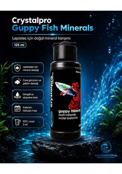 Crystalpro Guppy Fish Minerals- Lepistes Balıkları İçin Gerekli Doğal Karışım. 125 Ml