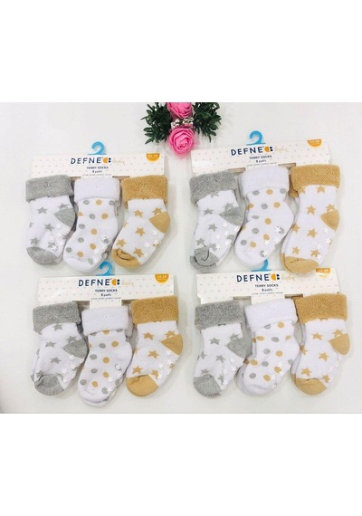 Defne Baby 3-4 Yaş 3 Çift Havlu Pamuklu Kaydırmaz Taban Kışlık Erkek Çocuk Ve Bebek Soket Çorap-598 Gri