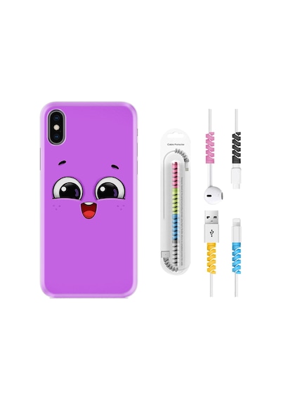 Apple Uyumlu iPhone XS Max Kılıf Kablo Koruyuculu Purple Sweety 1717