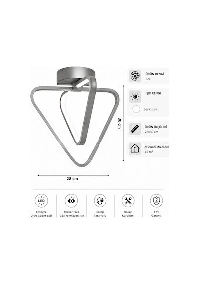 AvizeGO Urban Led Plafonyer Avize Beyaz Işık Gri