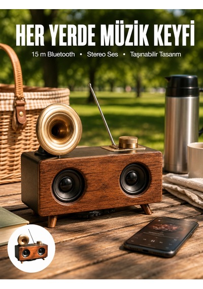 Bluetooth Hoparlör Ahşap Klasik Retro Gramofon Bluetooth Müzik Kutusu - 5000