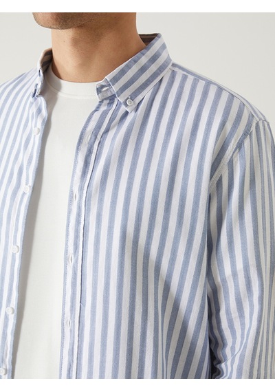 Lcw Vision Mavi Regular Fit Uzun Kollu Çizgili Poplin Erkek Gömlek