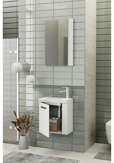 Biani Minila 45 cm Banyo Dolabı,Seramik Lavabolu, Aynalı,Lavabo Dahil,Mdf,Mat Beyaz Biani Minila 45 cm Banyo Dolabı,Seramik Lavabolu, Aynalı,Lavabo Dahil,Mdf,Mat Beyaz