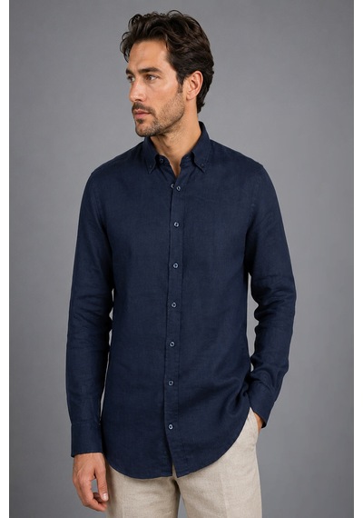 Bisse Lacivert Regular Fit Keten Gömlek Gmktn4pal224020 D39