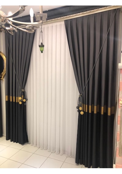 Evdepo Home Sık Pileli Pano Fon Perde Çift Kanat Antrasit