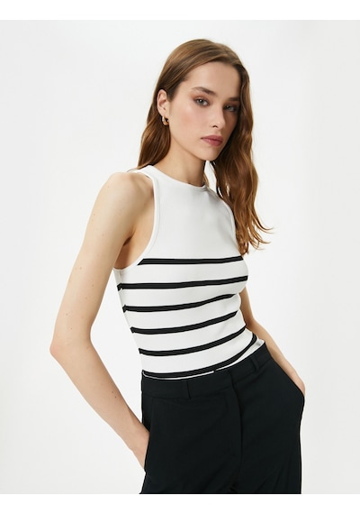 Koton Halter Yaka Atlet Kolsuz Fitilli Siyah Çizgili 4sak30041ht 4SAK30041HT9S9