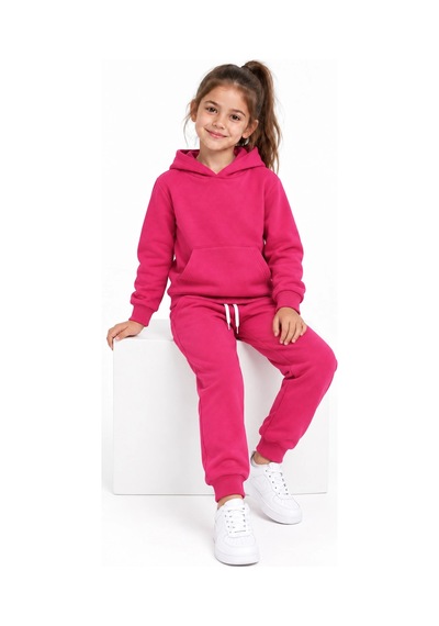 Rony Pony Kids Kız Çocuk Fuşya Kapüşonlu Eşofman Takımı Kanguru Cepli Sweatshirt Ve Jogger Alt 2 Li Set
