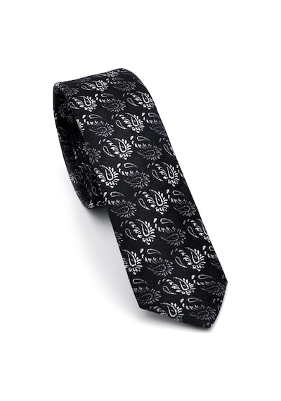 Gaffy Beyaz Ve Füme Şal Desenli Siyah Dokuma Kumaş Mendilli Slim Fit Kravat // Sdk-240806 Desenli