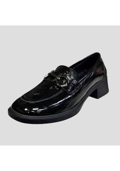 Myfit Shoes 041 Kadın Hakiki Deri Aksesuarlı Kısa Topuk Ayakkabı Siyah Rugan Çok Renkli